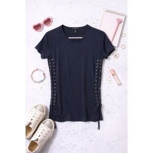 J. Crew Navy Blue Lace Up Side T Shirt Top‎ Womens XXS Casual Everyday